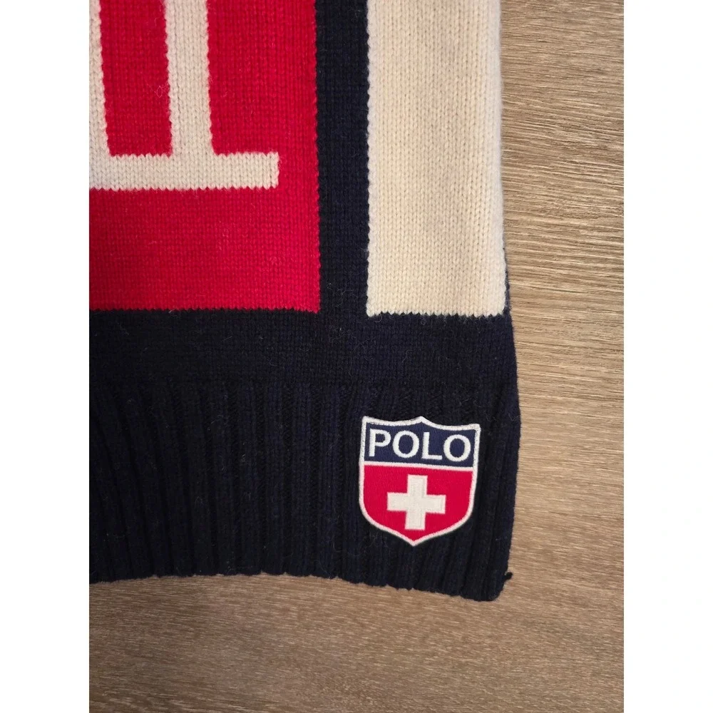 Polo Ralph Lauren Ski 67 Knit Scarf Red White Navy Blue Colorblock‎ Swiss Cross